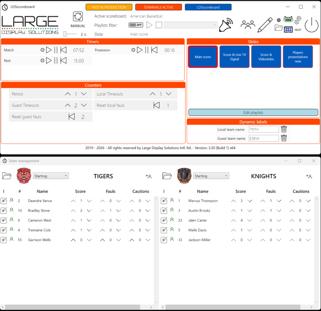 Panneau de contrôle pour le tableau d'affichage de basketball.